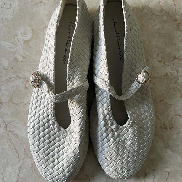 House of Harlow 1960 Sz 9.5 Bistro Woven White Ballet Flats - Picture 9 of 12